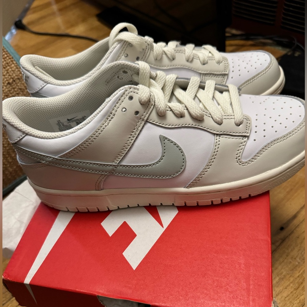 Nike dunk low White/Phantom/Light Silver. Size 7y (8.5W)